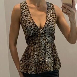D&G Dolce&Gabbana 100% Silk Leopard Sheer Blouse Top Italian Size 42